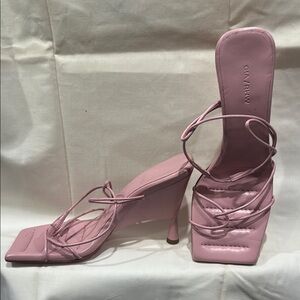 Gia Borghini / RHW Rosie Pink Patent Leather Stiletto Slingback Wedge Heels.